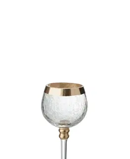 Svícny Skleněný svícen na noze z popraskaného skla se zlatým lemem - 9,5*9,5*20 cm J-Line by Jolipa 65139