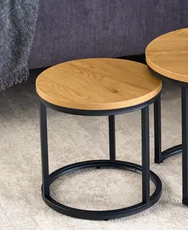 Designové a luxusní konferenční stolky Estila Set dvou designových kulatých konferenčních stolků Nadjá v industriálním stylu z kovu a dřeva