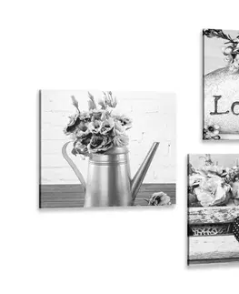 Sestavy obrazů Set obrazů romantické vintage zátiší v černobílém