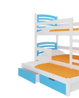 Postele ArtAdrk Dětská patrová postel s přistýlkou SORIA Barva: bílá / modrá