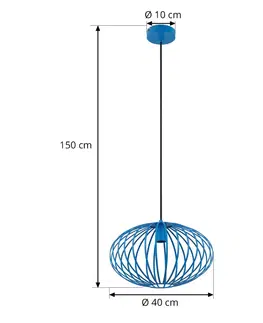 Závěsná světla Lindby Lindby Maivi závěsné světlo kovová klec modrá 40cm