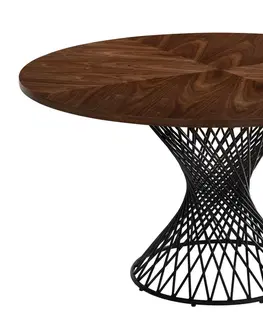 Designové a luxusní jídelní stoly Estila Skandinávský kulatý jídelní stůl Nordica Nogal v ořechově hnědé barvě s černou kovovou podstavou 137cm