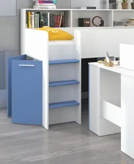 Dětský pokoj ARTBm Dětská vyvýšená postel NEO | levá barevné provedení: biela / modrá