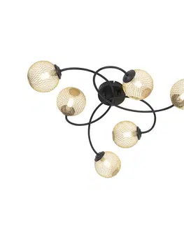 Stropni svitidla Moderní stropní svítidlo černé se zlatými 6 světly - Athens Wire