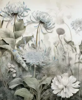 Tapety listy Tapeta květiny zahalené přírodou s modrým kontrastem