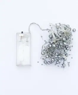 LED osvětlení na baterie DecoLED LED světelný řetěz na baterie - stříbrné perly, ledově bílá, 10 diod, 1,3m