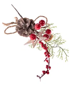 Vánoční dekorace Dekorační vánoční větvička s červenými bobulemi, 15 x 29 x 6 cm