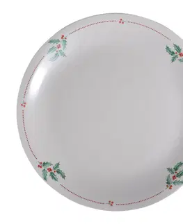 Talíře Porcelánový jídelní talíř s cesmínou a puntíky Holly Christmas - Ø 28 cm Clayre & Eef HCHFP