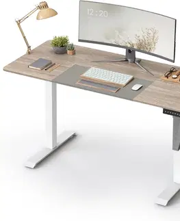 Psací stoly SONGMICS Elektricky nastavitelný psací stůl Redikt 140 cm bílý/šedý