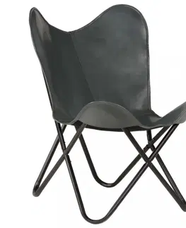 Dětské stoly a židle Dětské křeslo BUTTERFLY pravá kůže / ocel Dekorhome Šedá