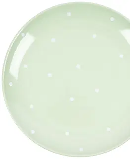 Talíře Keramický mělký talíř s puntíky, zelená