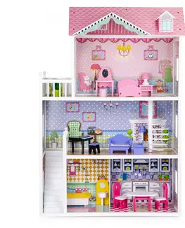 Domečky pro panenky Dřevěný domeček pro panenky XXL s nábytkem EcoToys růžový