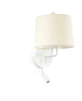 Nástěnná svítidla s látkovým stínítkem FARO MONTREAL nástěnná lampa, bílá/béžová, se čtecí lampičkou