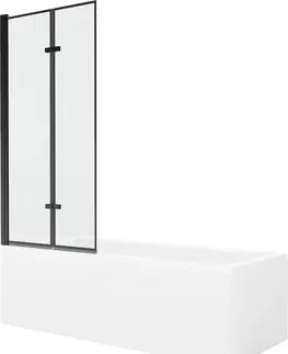 Vany MEXEN/S Cubik obdélníková vana 170 x 70 cm s panelem + vanová zástěna 80 cm, černá vzor 550317070X9208027070