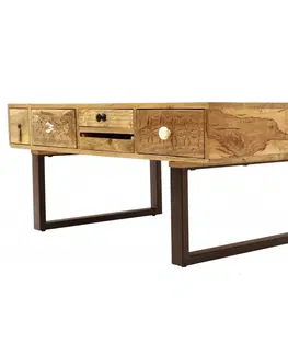 Konferenční stolky Konferenční stolek Manu s kovovýma nohama 110x45x60 z mangového dřeva