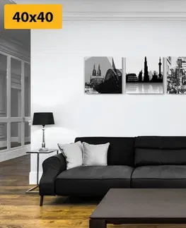 Sestavy obrazů Set obrazů život ve velkoměstě v černobílém provedení s abstraktním nádechem