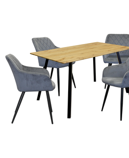 Jídelní sestavy Jídelní stůl BERGEN dub + 4 židle DIAMANT šedý samet