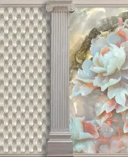 Tapety s imitací kůže Tapeta luxusní květiny mezi sloupy