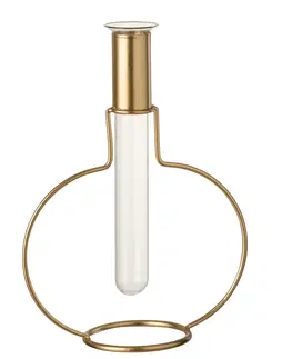 Dekorativní vázy Skleněná váza zkumavka ve zlatém stojánku Tube - 18*8*23 cm J-Line by Jolipa 10576