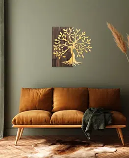 Nástěnné dekorace Nástěnná dekorace dřevo kov TREE ořech zlatá