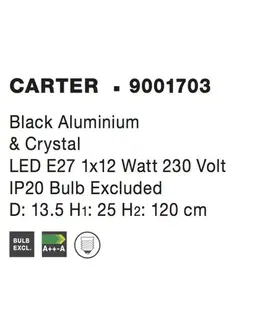 Retro závěsná svítidla NOVA LUCE závěsné svítidlo CARTER černý hliník a křišťál E27 1x12W 230V IP20 bez žárovky 9001703