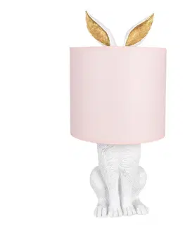 Lampy Bílá stolní lampa králík s růžovým stínidlem Rabbi - Ø 20*43 cm E27/max 1*60W Clayre & Eef 6LMC0013WP