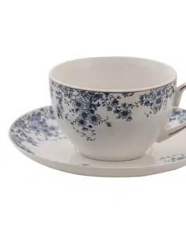 Hrnky a šálky Porcelánový šálek s podšálkem s modrými květy Blue Flowers - 12*9*5 cm / Ø 15*2 cm / 200ml Clayre & Eef BFLTKS
