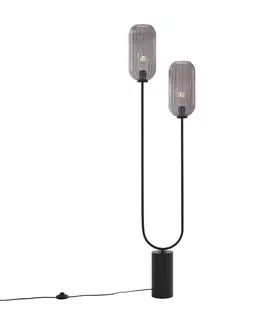 Stojaci lampy Stojací lampa Art Deco černá s kouřovým sklem 2-světelná - Rid
