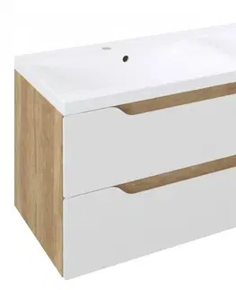 Koupelnový nábytek SAPHO WAVE dvojumyvadlová skříňka 119,7x50x47,8cm, bílá/dub alabama WA120-3022