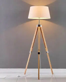 Stojací lampy Lindby Podlahová lampa Katie s třínohým dřevěným stojanem