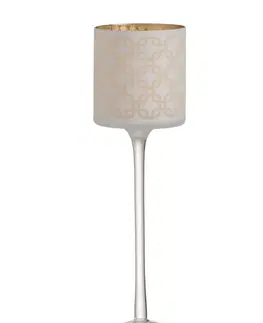 Svícny Bílo-zlatý matný skleněný svícen na úzké noze na čajovou svíčku  - Ø 9*30 cm J-Line by Jolipa 92131
