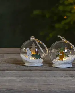 Vánoční vnitřní dekorace STAR TRADING LED skleněná koule Forest Friends liška a sova