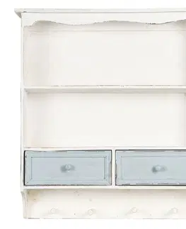 Regály a poličky Bílá vintage nástěnná polička s modrými šuplíčky Vann - 56*13*60 cm Clayre & Eef 5H0465