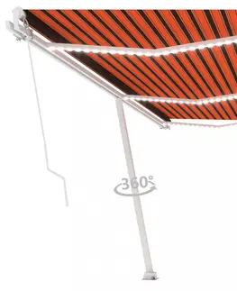 Zahradní markýzy Ručně zatahovací markýza s LED světlem 300x250 cm Dekorhome Hnědá / oranžová