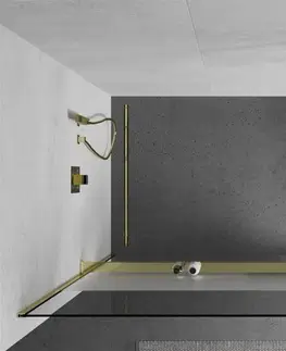 Sprchové zástěny MEXEN/S KIOTO Sprchová zástěna WALK-IN s poličkou a držákem ručníků 70 x 200, transparent 8 mm, zlatá 800-070-121-50-35
