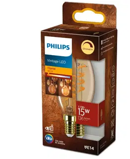 LED žárovky Philips LED filament žárovka E14 B35 2,5W (15W) 136lm 1800K stmívatelná, jantarová