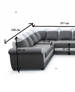 Rohové sedací soupravy MebleDomi Rohová rozkládací pohovka s lenoškou 7 polštářů Latte černá/bílá