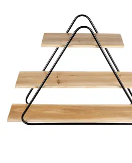 Regály a poličky Nástěnný kovový stojan s 3 dřevěnými policemi Triangle - 70*15*50 cm Clayre & Eef 50468
