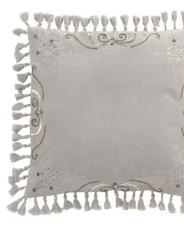 Dekorační polštáře Sametový šedý polštář Moroccan II s třásněmi - 45*45 cm J-Line by Jolipa 3038