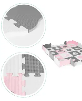 Pěnové puzzle na zem ECOTOYS Pěnové puzzle s 25 dílky ANIM růžovo-šedé