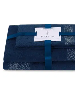 Ručníky AmeliaHome Sada 3 ks ručníků BELLIS klasický styl námořnicky modrá, velikost 50x90+70x130