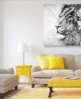 Černobílé obrazy Obraz všemohoucí se lvem v černobílém provedení