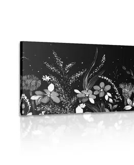 Černobílé obrazy Obraz s květinovým ornamentem v černobílém provedení