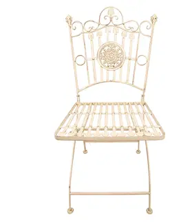 Zahradní sestavy Béžovo-hnědá antik kovová skládací židle s ornamentem - 52*48*99 cm Clayre & Eef 5Y1023