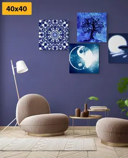 Sestavy obrazů Set obrazů Feng Shui v modrém provedení