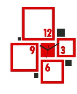Nalepovací hodiny ModernClock 3D nalepovací hodiny Quadrat červeno-černé