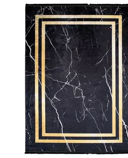 Moderní koberce Tmavý designový koberec s mramorovým vzorem zlatých detailů
