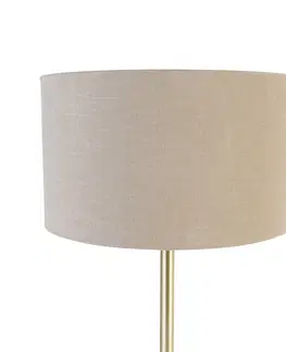 Stolni lampy Klasická stolní lampa mosaz se stínidlem světle hnědá 35 cm - Simplo