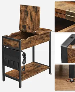 Stolky do obývacího pokoje SONGMICS Odkládací stolek Vasagle Laurin s USB porty hnědý