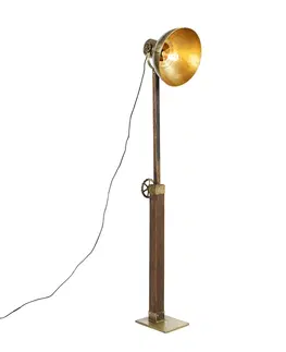 Stojaci lampy Průmyslová stojací lampa bronzová se dřevem - Mango